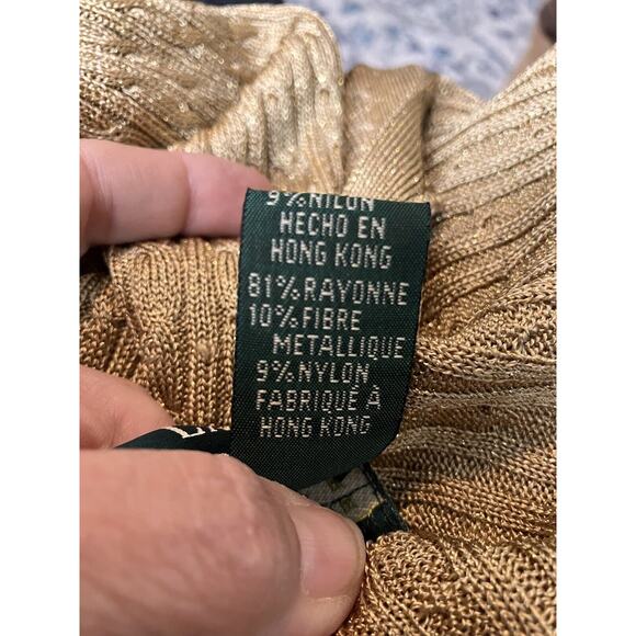 Ralph Lauren Women Button Up Cardigan Sweater Size 1X Golden Metallic V Neck L/S - Picture 3 of 8